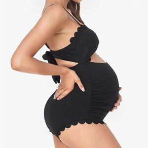 EastElegant Black‎ Scallop Maternity One Piece Swimsuit Size Large